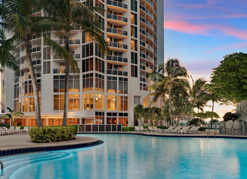 The pool at Trump International Beach Resort, Sunny Isles Beach, at dusk